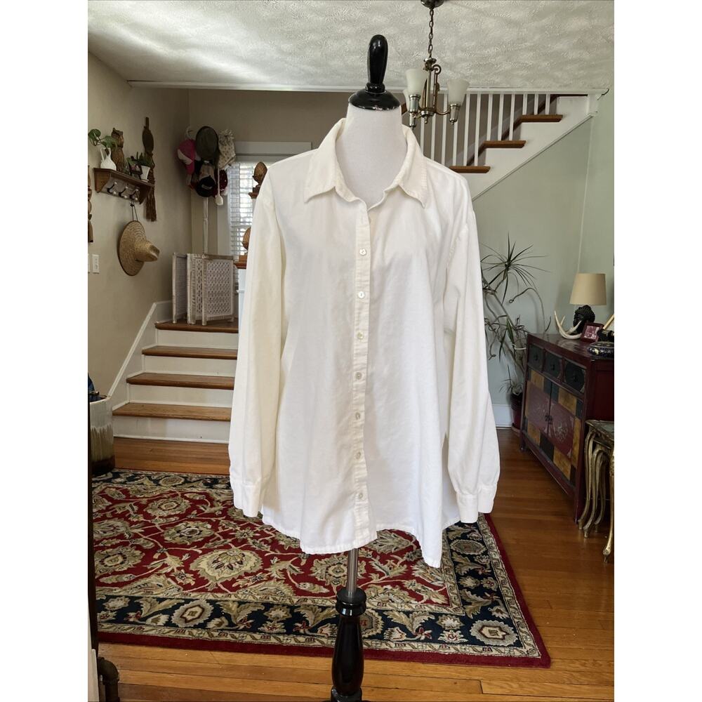 J Jill Lightweight Corduroy Tunic Blouse 4X Cream Button Front Long Sleeve Top